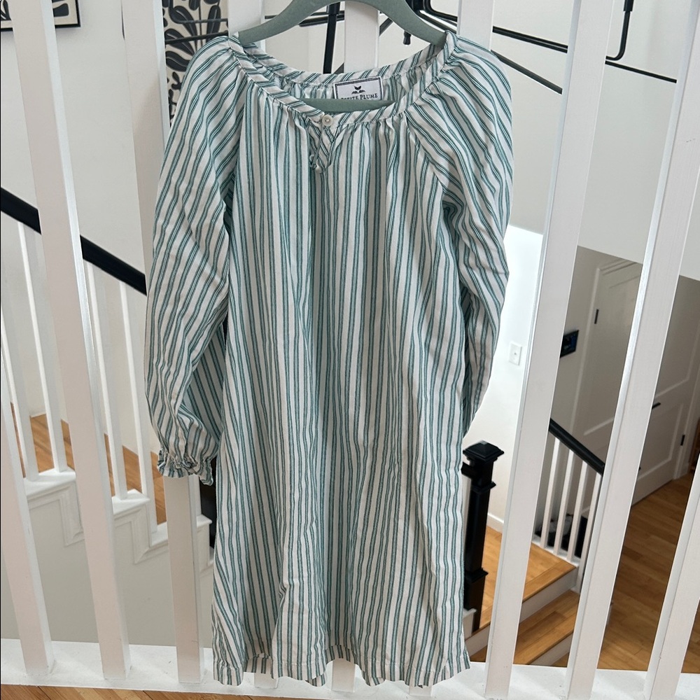 Girls' Long Sleeve Striped Nightgown in Mint and White by Petit Peony